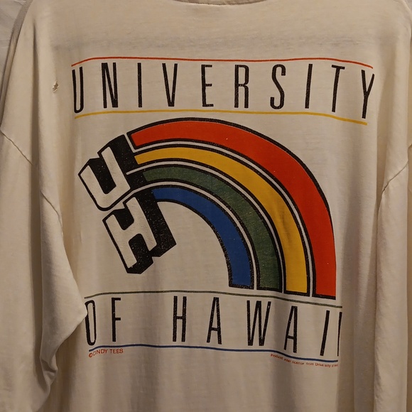 Vintage  90's University of Hawaii long sleeve tee shirt XL Cindy Tees Rainbow - Picture 2 of 12